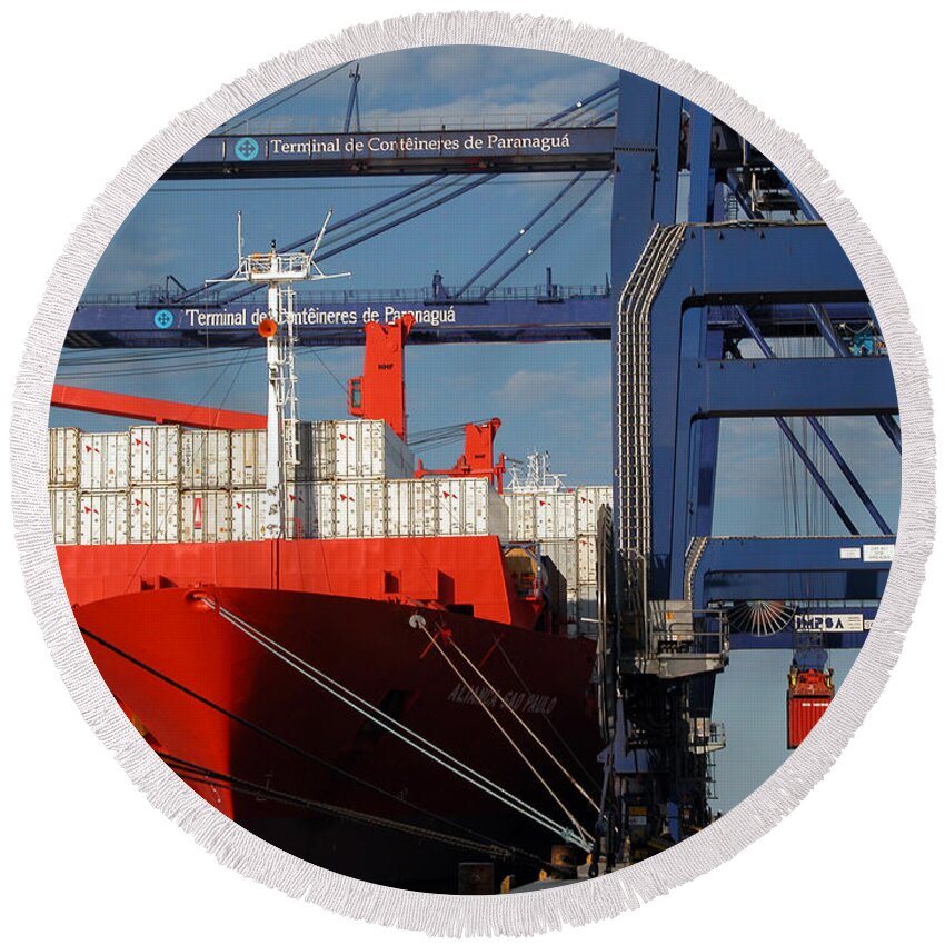 Ship Round Beach Towel featuring the photograph Container Ship by Tim Holt