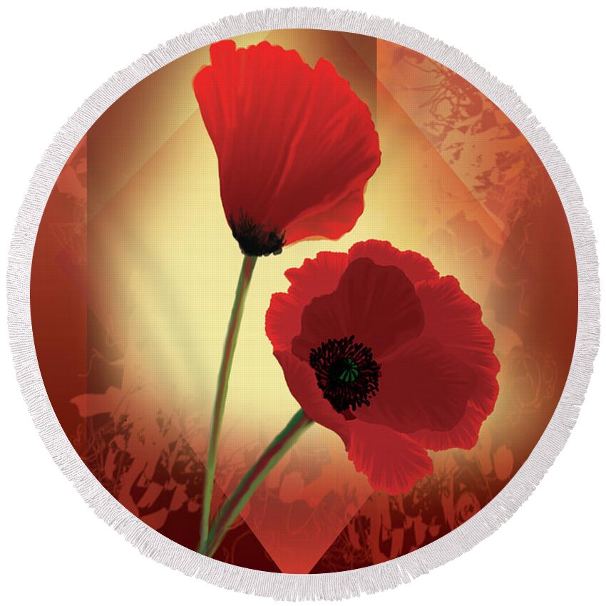 Painting By Gina Femrite Round Beach Towel featuring the painting Contemporary wild poppies by Regina Femrite