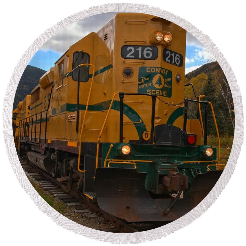 Conway Railroad Round Beach Towel featuring the photograph Conway Scenic Railroad Locomotive by Adam Jewell