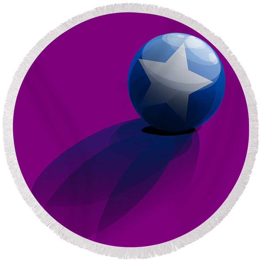 Purple Round Beach Towel featuring the digital art Blue Ball decorated with star purple background by Vintage Collectables