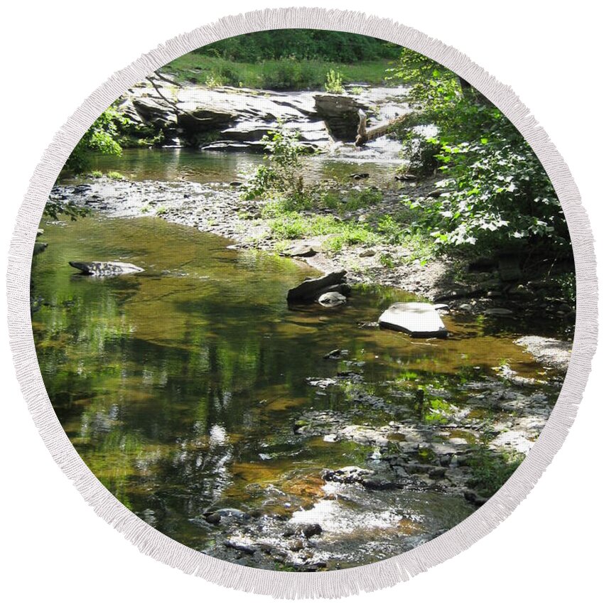 Creek Round Beach Towel featuring the photograph Cool Waters by Ellen Levinson