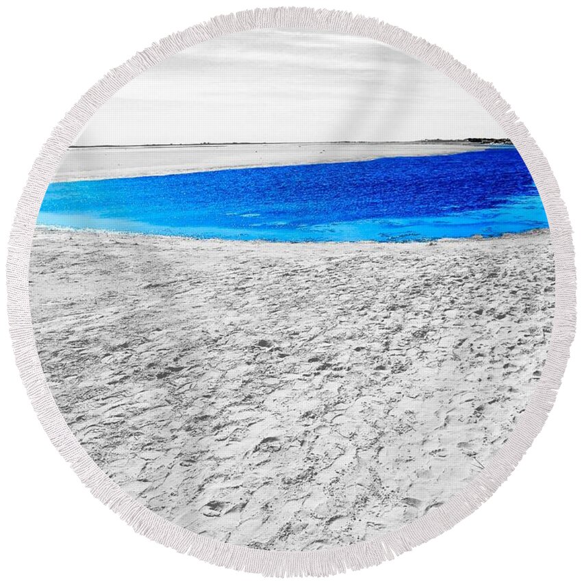 Digital Enhanced Photo Round Beach Towel featuring the digital art Coorong Sandy Bay by Tim Richards