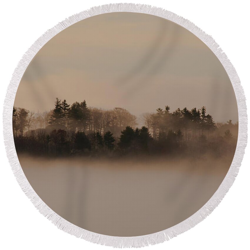 Belknap Mountains Round Beach Towel featuring the photograph Copps Hill Fog by Brenda Jacobs