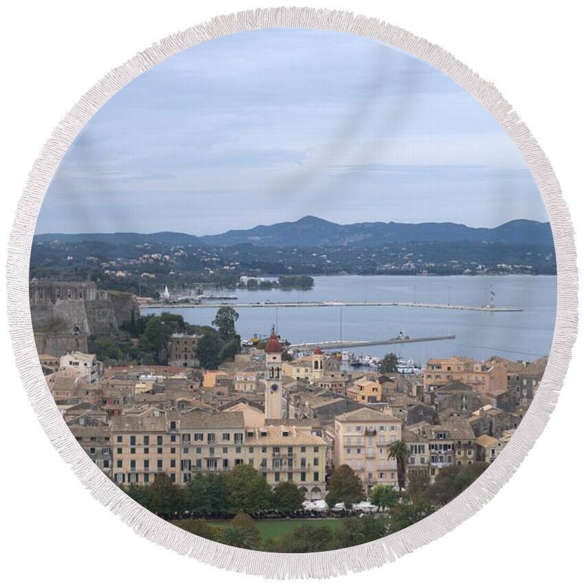 Corfu Round Beach Towel featuring the photograph Corfu.New Port by George Katechis
