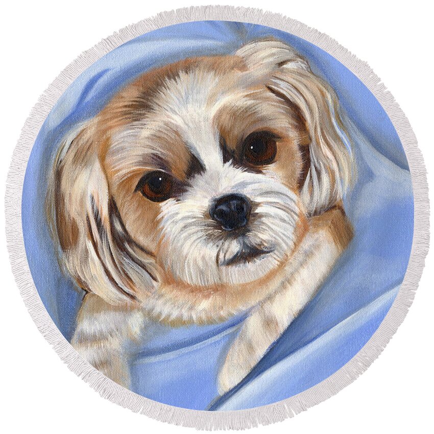 Pets Round Beach Towel featuring the painting Corky by Kathie Camara
