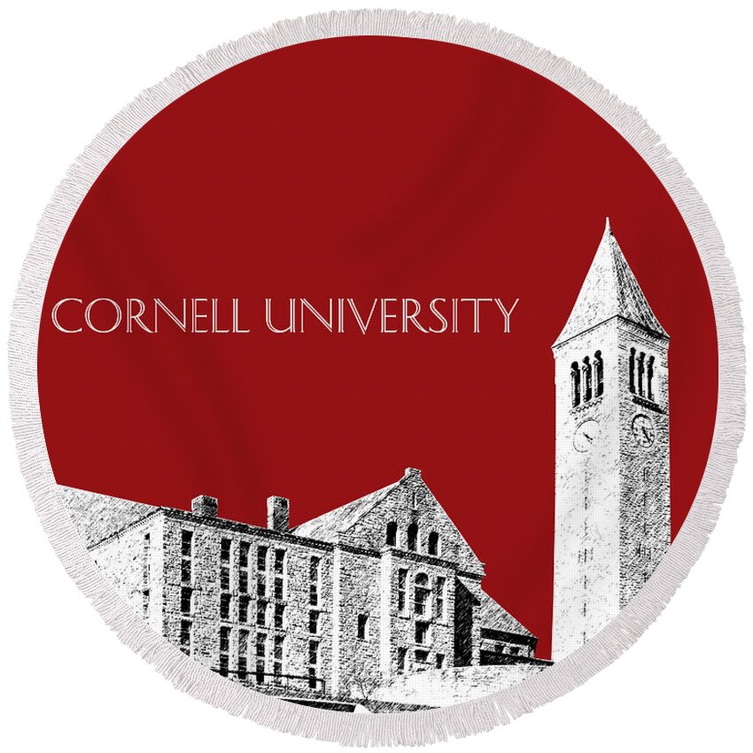 University Round Beach Towel featuring the digital art Cornell University - Dark Red by DB Artist
