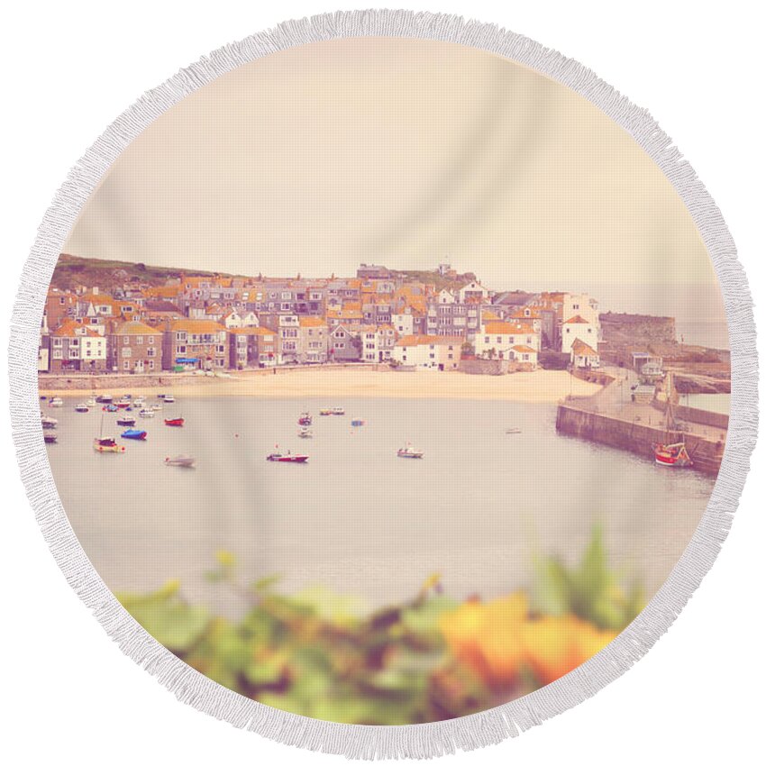 Harbour Round Beach Towel featuring the photograph Cornish Harbour by Lyn Randle