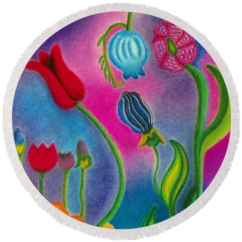 Flowers Round Beach Towel featuring the drawing Cosmic Gargen by Christine Perry