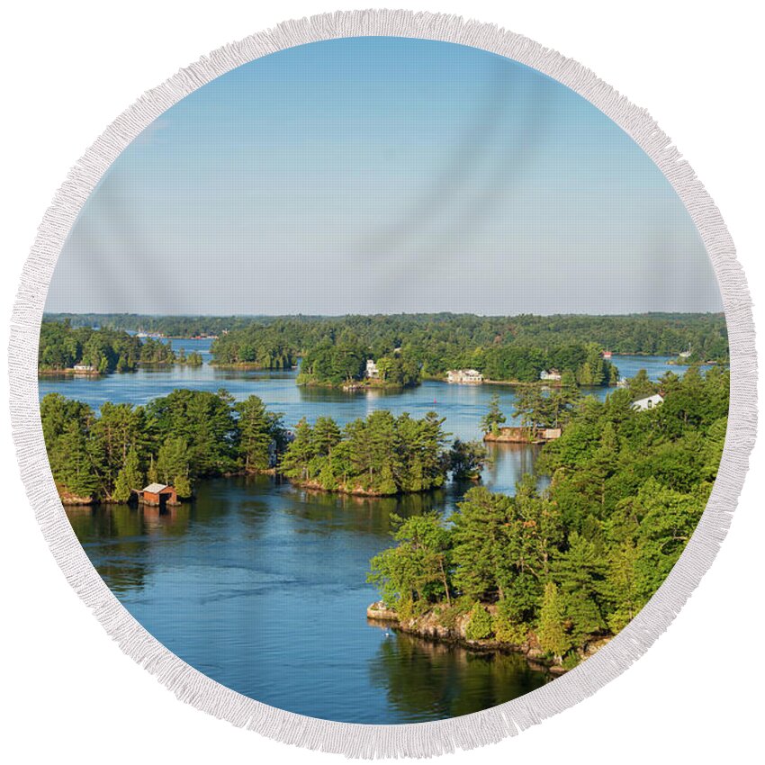 Photography Round Beach Towel featuring the photograph Cottages In Thousand Islands Region by Panoramic Images