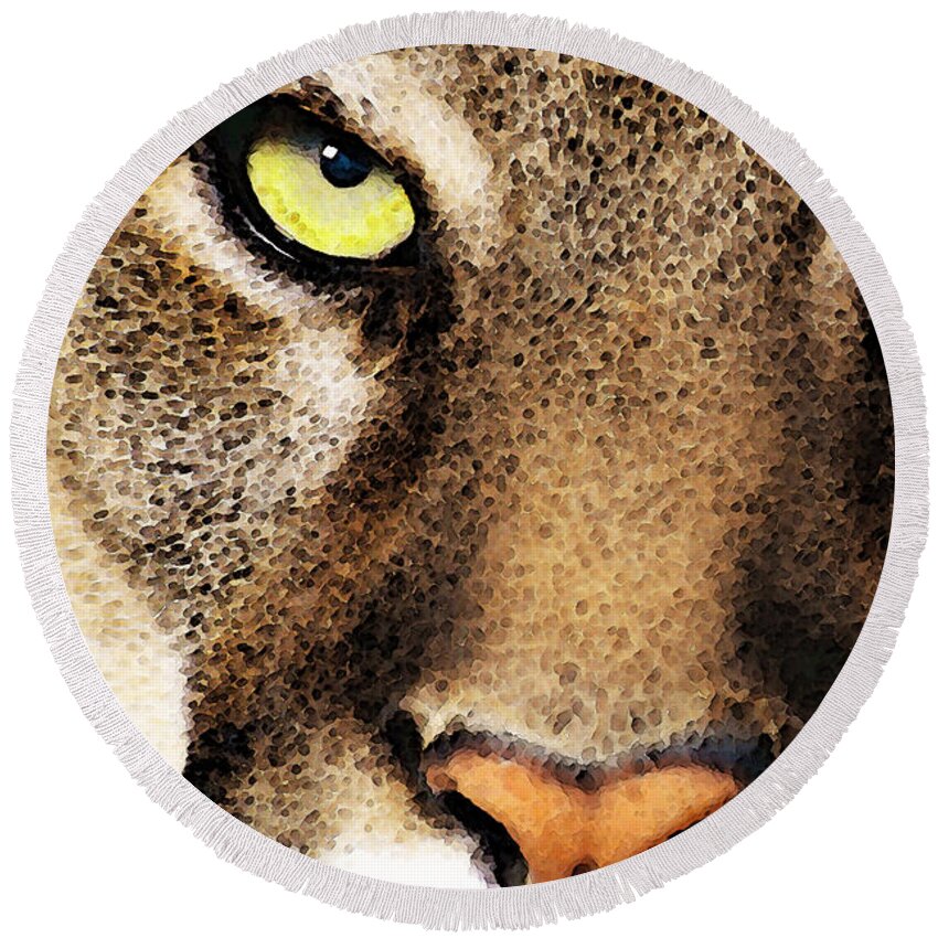 Panther Round Beach Towel featuring the painting Cougar Eyes by Sharon Cummings