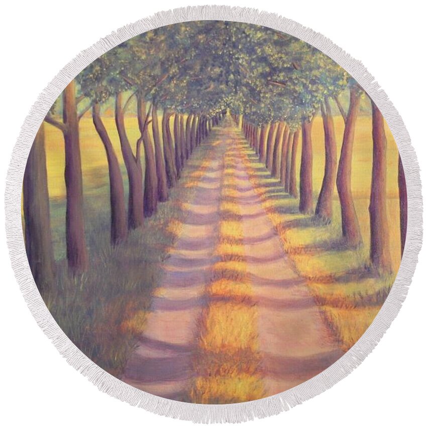 Landscape Round Beach Towel featuring the painting Country Lane by SophiaArt Gallery