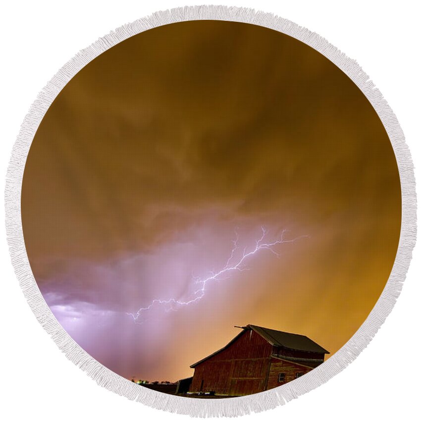 Lightning Round Beach Towel featuring the photograph Country Spring Storm by James BO Insogna