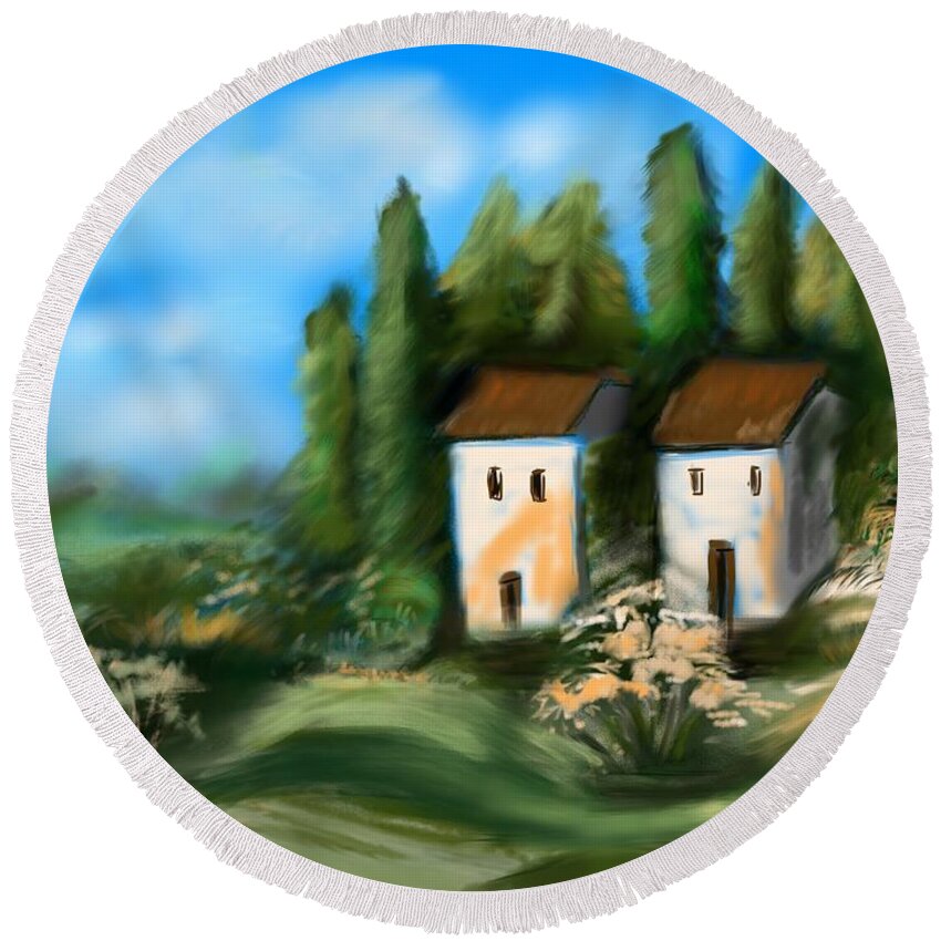 Landscape Round Beach Towel featuring the digital art Countryside by Christine Fournier