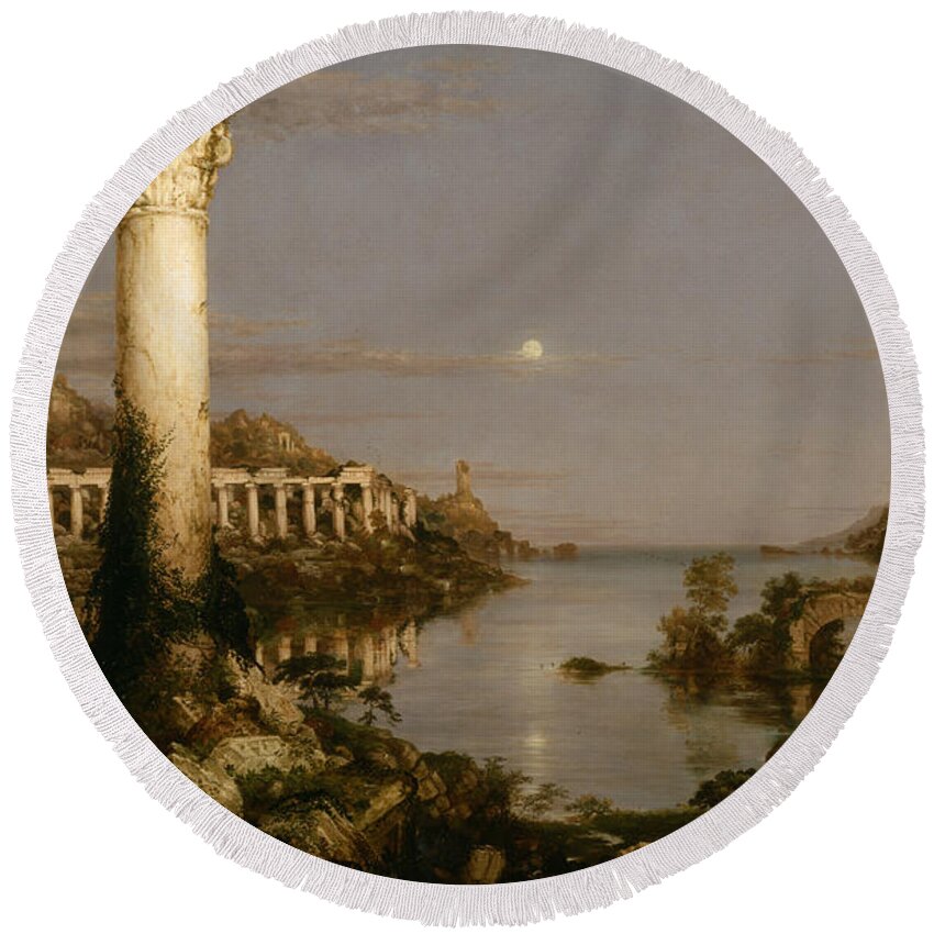 Thomas Cole Round Beach Towel featuring the painting Course of Empire Desolation by Thomas Cole