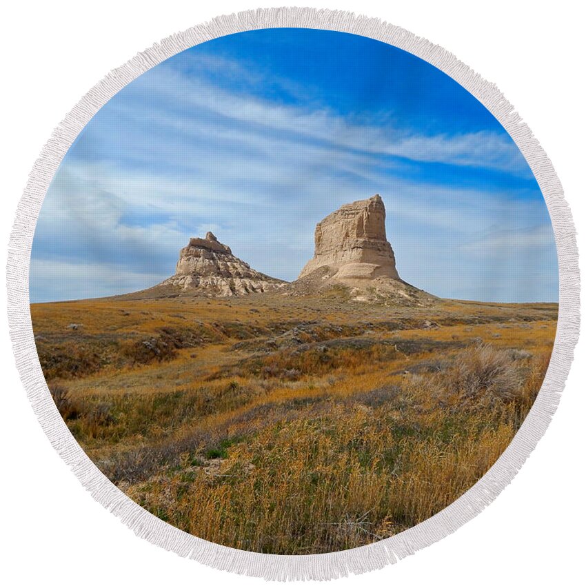 Photo Round Beach Towel featuring the photograph Courthouse and Jail Rocks by Dan Miller