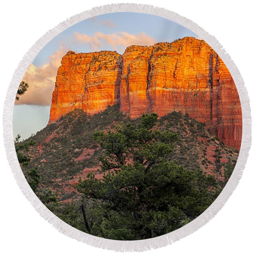 Red Rock Round Beach Towel featuring the photograph Courthouse Butte sunset Sedona Arizona by Ken Brown