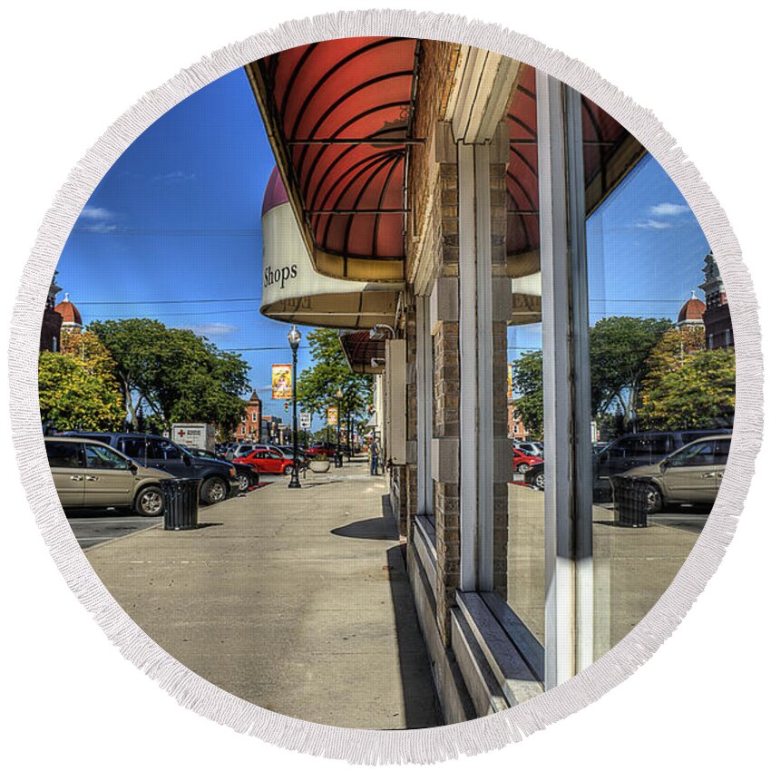 Awning Round Beach Towel featuring the photograph Courthouse Reflection by Scott Wood