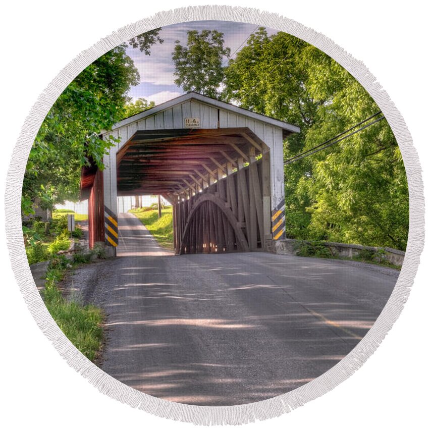Fine Art Round Beach Towel featuring the photograph Covered Bridge by Jim Thompson