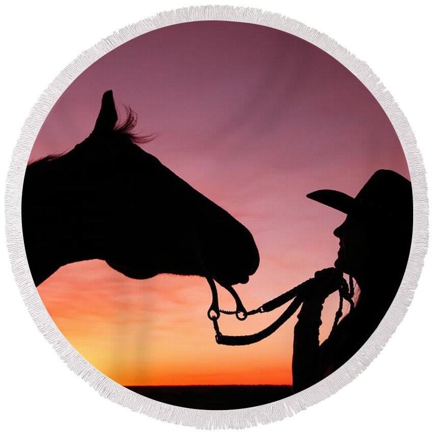 Cowgirl Round Beach Towel featuring the photograph Cowgirl Sunset by Todd Klassy