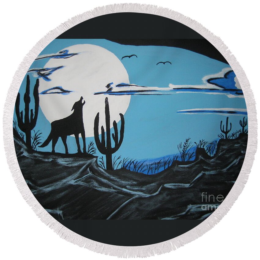 Scenery Round Beach Towel featuring the painting Coyote by Jeffrey Koss