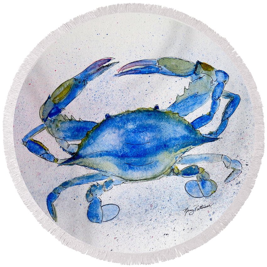 Crab Round Beach Towel featuring the painting Crab by Nancy Patterson
