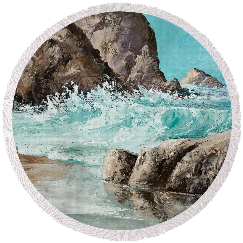 Ocean Round Beach Towel featuring the painting Crashing Waves by Darice Machel McGuire