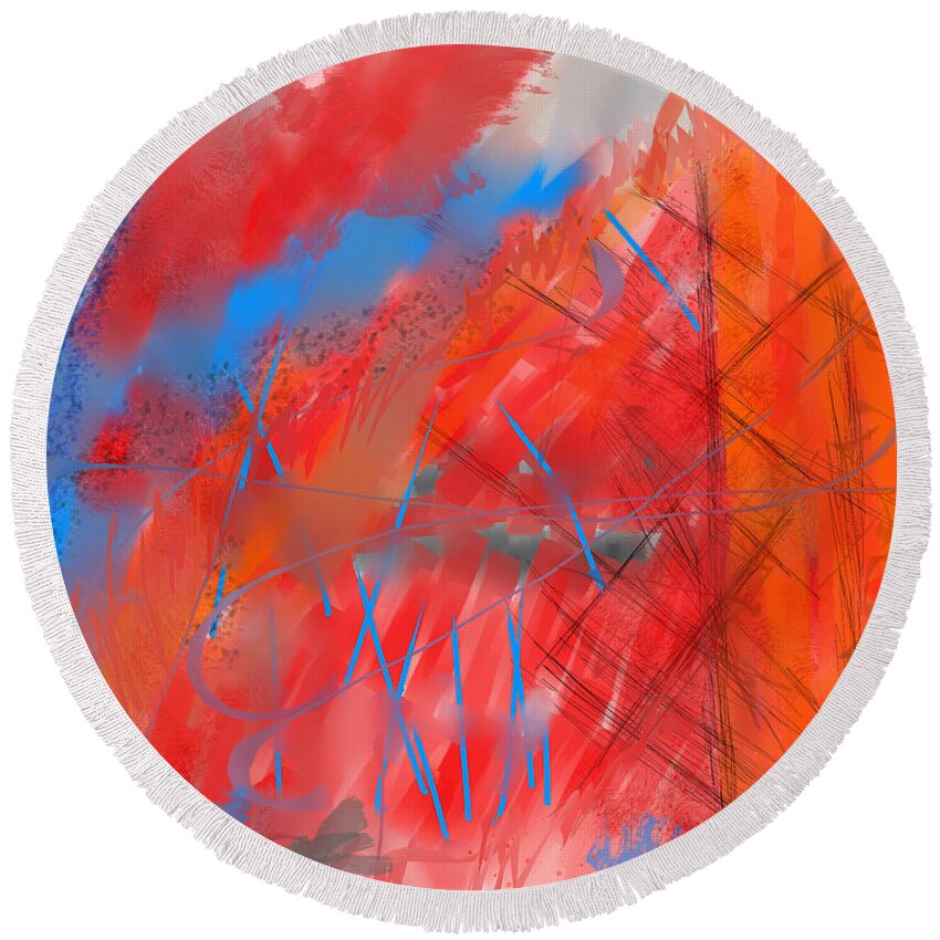 Abstract Round Beach Towel featuring the digital art Crazy Vibrance by Kristen Fox