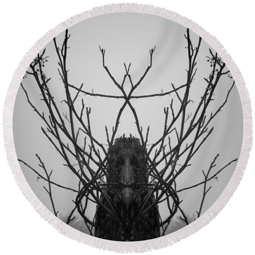 Archetype Round Beach Towel featuring the photograph Creature of the Wood BW by David Gordon