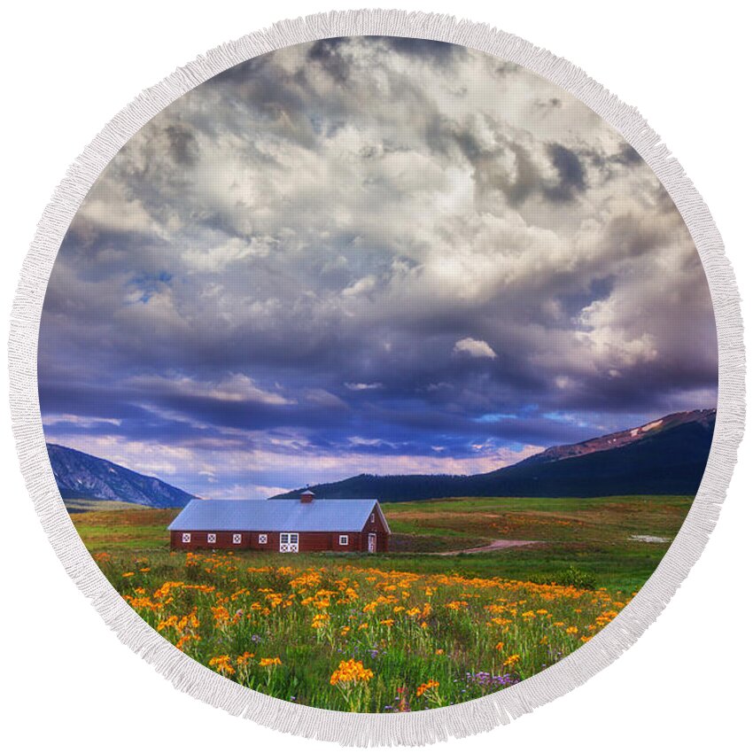 Crested Butte Round Beach Towel featuring the photograph Crested Butte Morning Storm by Darren White