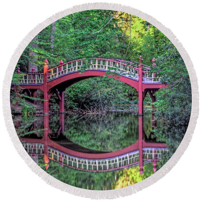 William & Mary Round Beach Towel featuring the photograph Crim Dell Bridge in Summer by Jerry Gammon