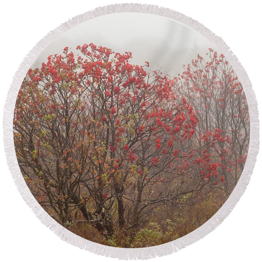 2013 Round Beach Towel featuring the photograph Crimson Fog by Melinda Ledsome