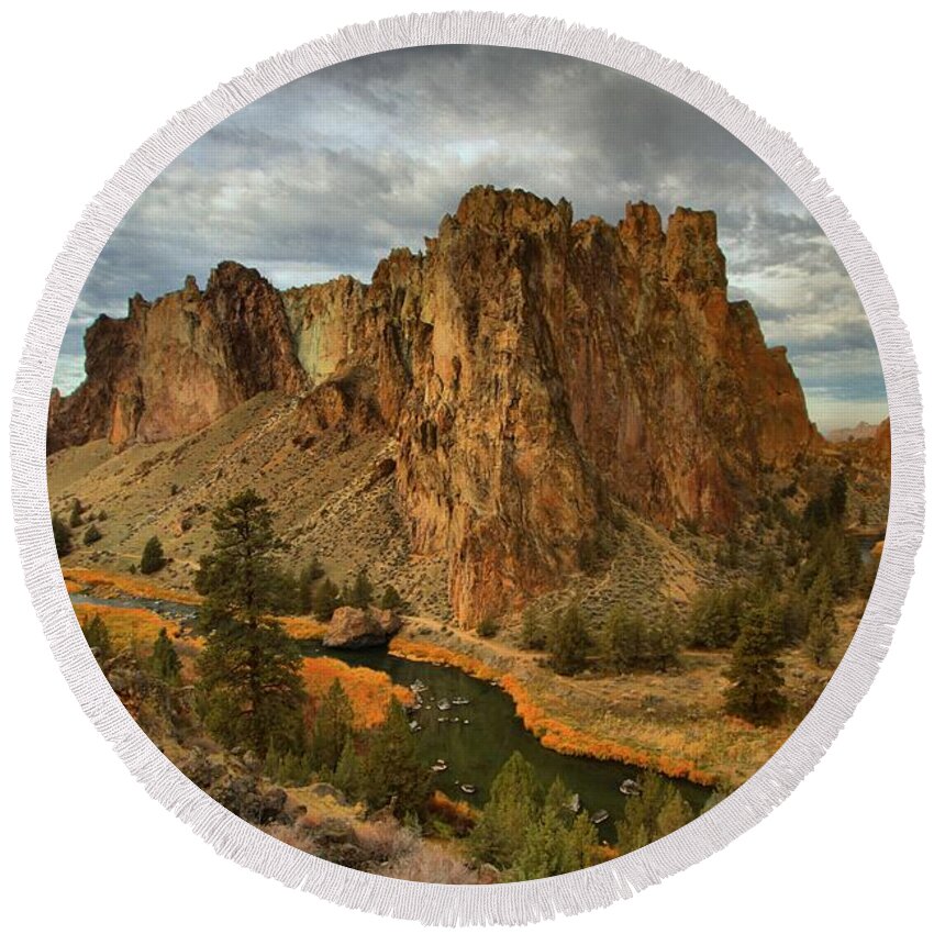 Smith Rock Round Beach Towel featuring the photograph Crooked River Bend by Adam Jewell