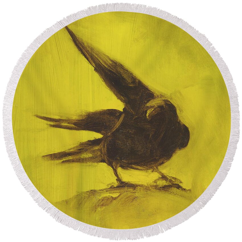 Crow Round Beach Towel featuring the painting Crow 2 by David Ladmore