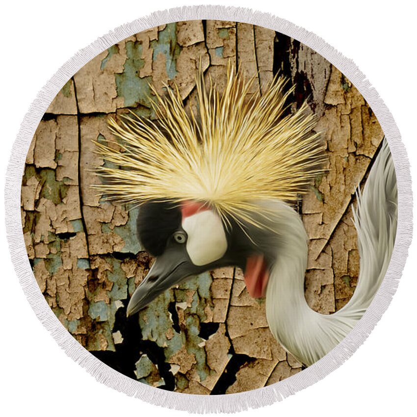 Bird Round Beach Towel featuring the photograph Crowned Crane Consistency by Bill and Linda Tiepelman