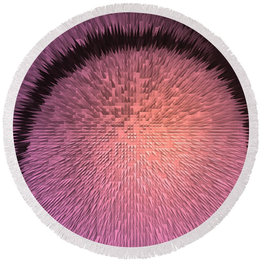 Pink Round Beach Towel featuring the digital art Crystal Growth Burst by Pharris Art