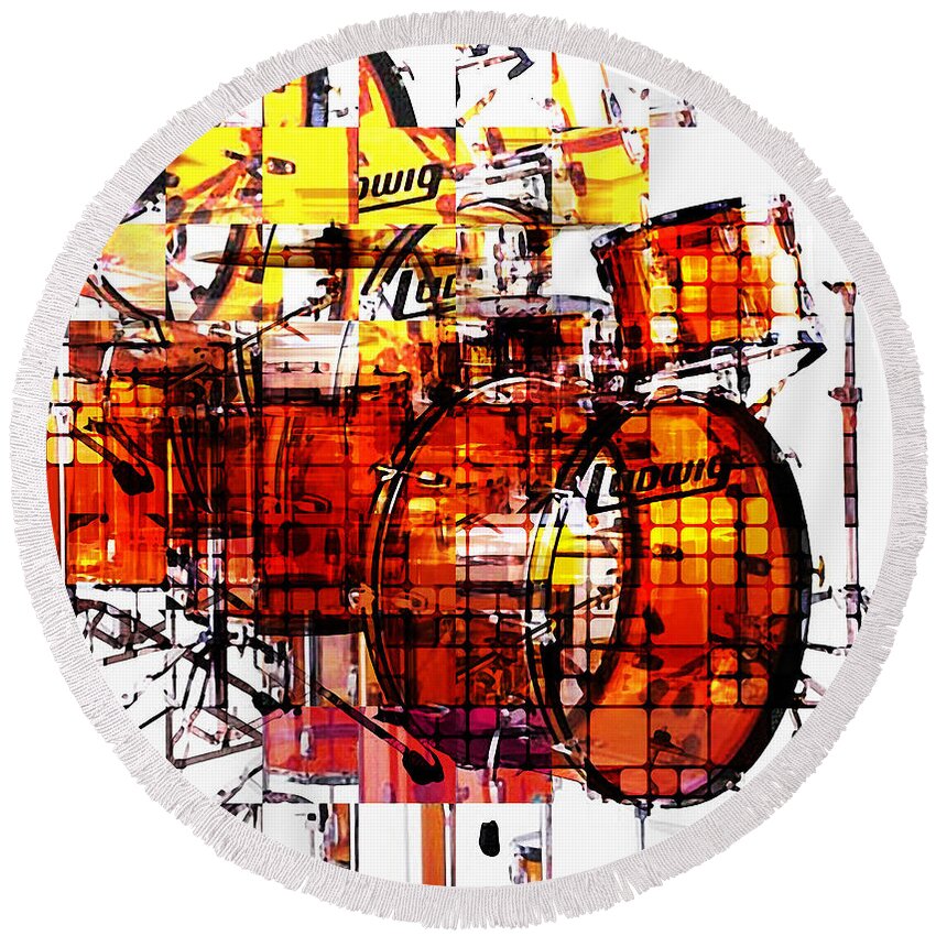Drum Kit Round Beach Towel featuring the mixed media Cubist Drums by Russell Pierce