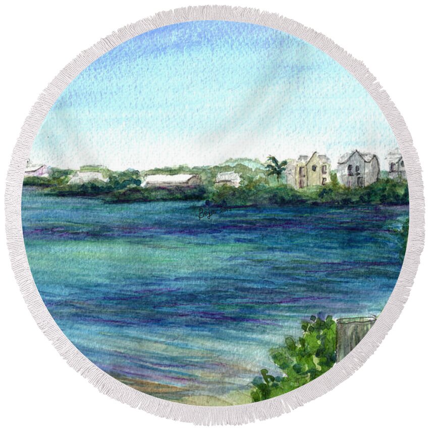 Cudjoe Bay Round Beach Towel featuring the painting Cudjoe Bay 2 by Clara Sue Beym