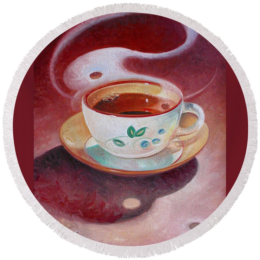 Cup Of Tea Round Beach Towel featuring the painting Cup of Tea by T S Carson
