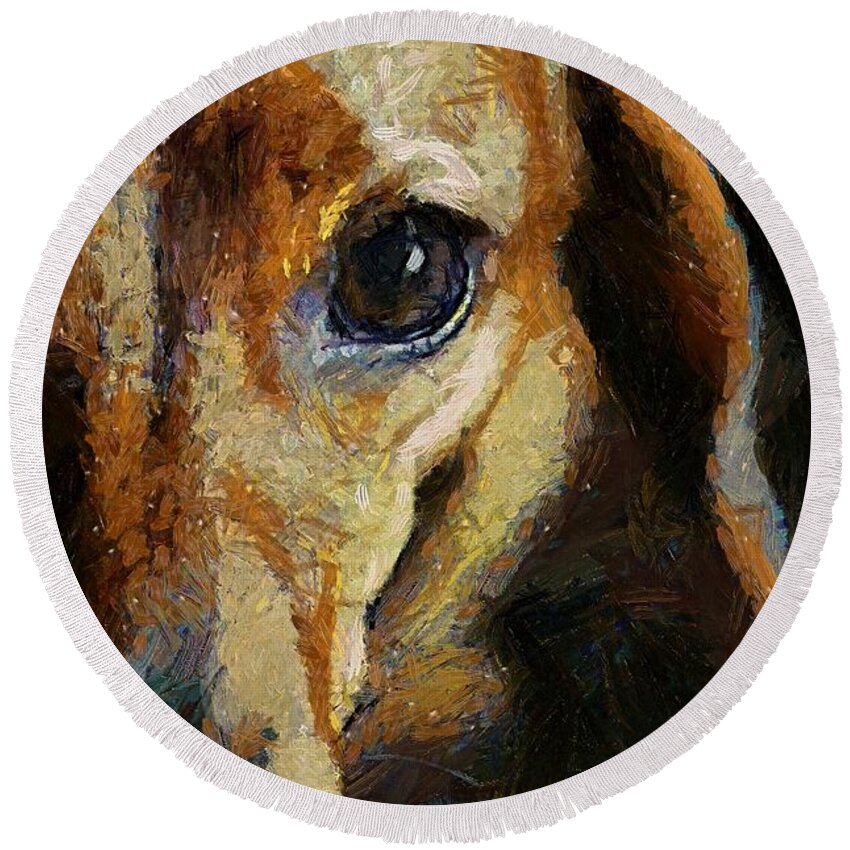 Animal Round Beach Towel featuring the painting Dachshund chocolate by Dragica Micki Fortuna