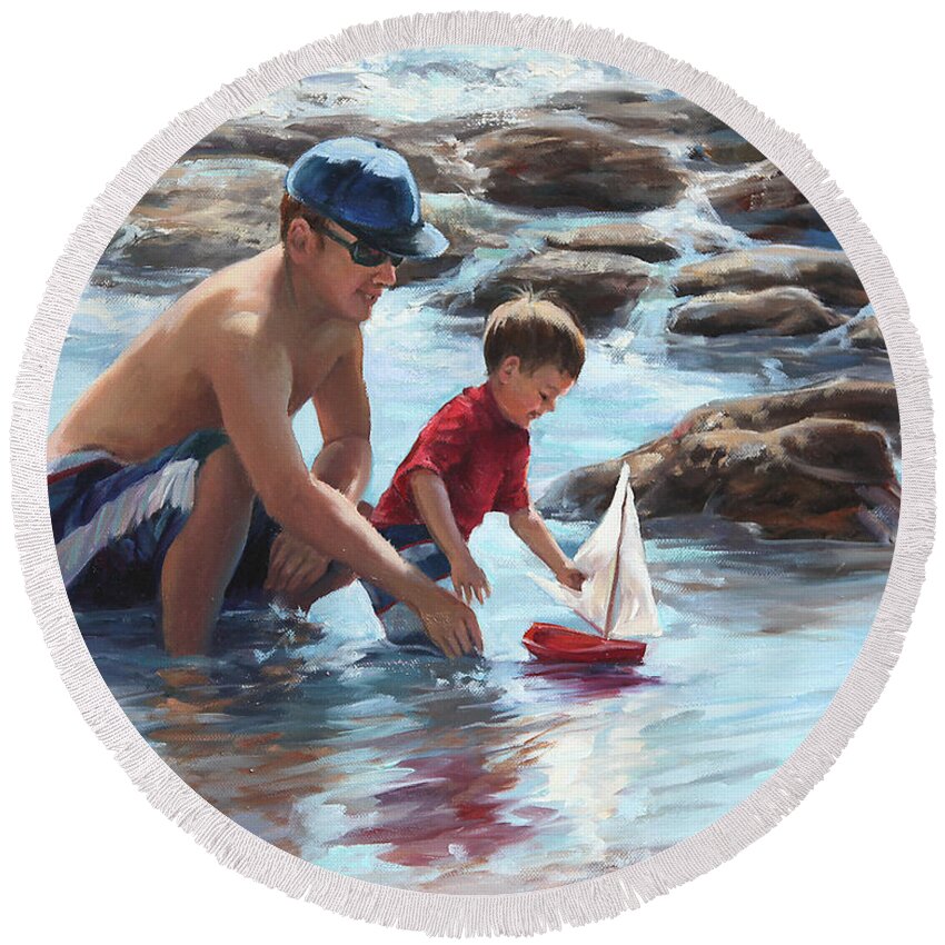Father And Son Round Beach Towels