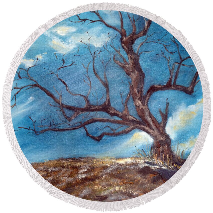 Tree Round Beach Towel featuring the painting Daddy's Tree by Meaghan Troup