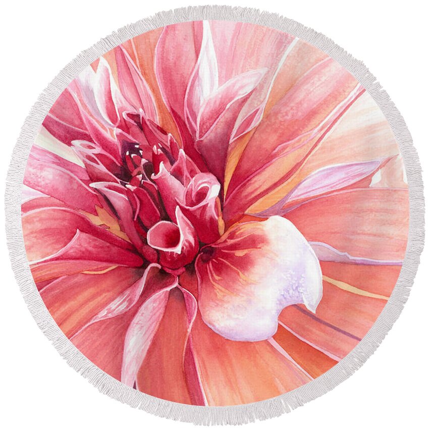Flowers Round Beach Towel featuring the painting Dahlia Dazzler by Barbara Jewell