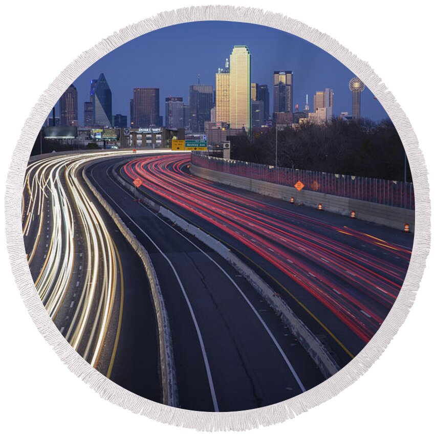 Dallas Round Beach Towel featuring the photograph Dallas Afterglow by Rick Berk