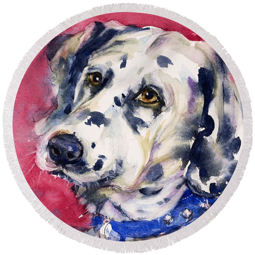 Dog Round Beach Towel featuring the painting Dalmatian by Judith Levins