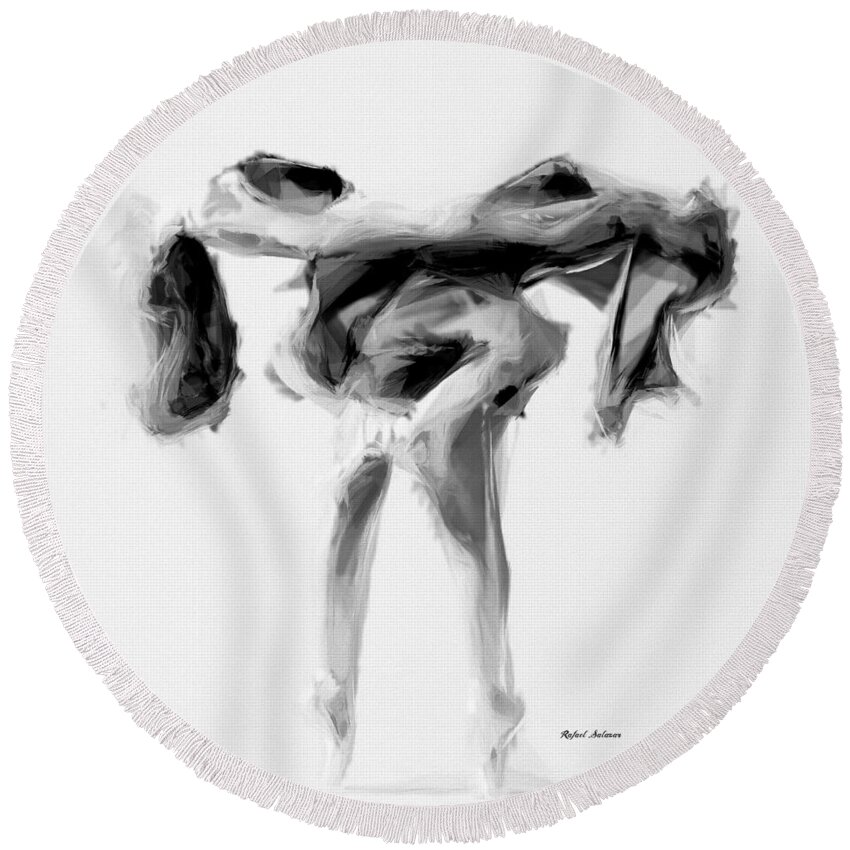 Black And White Round Beach Towel featuring the digital art Dance Moves II by Rafael Salazar
