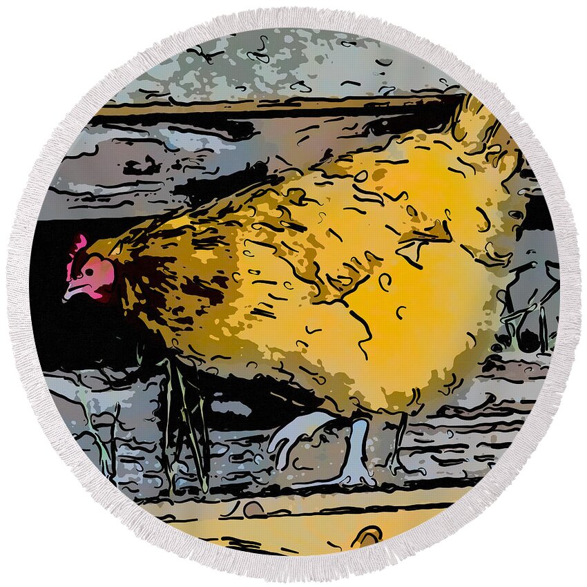 Farm Round Beach Towel featuring the photograph Dancing Chicken by Ann Tracy