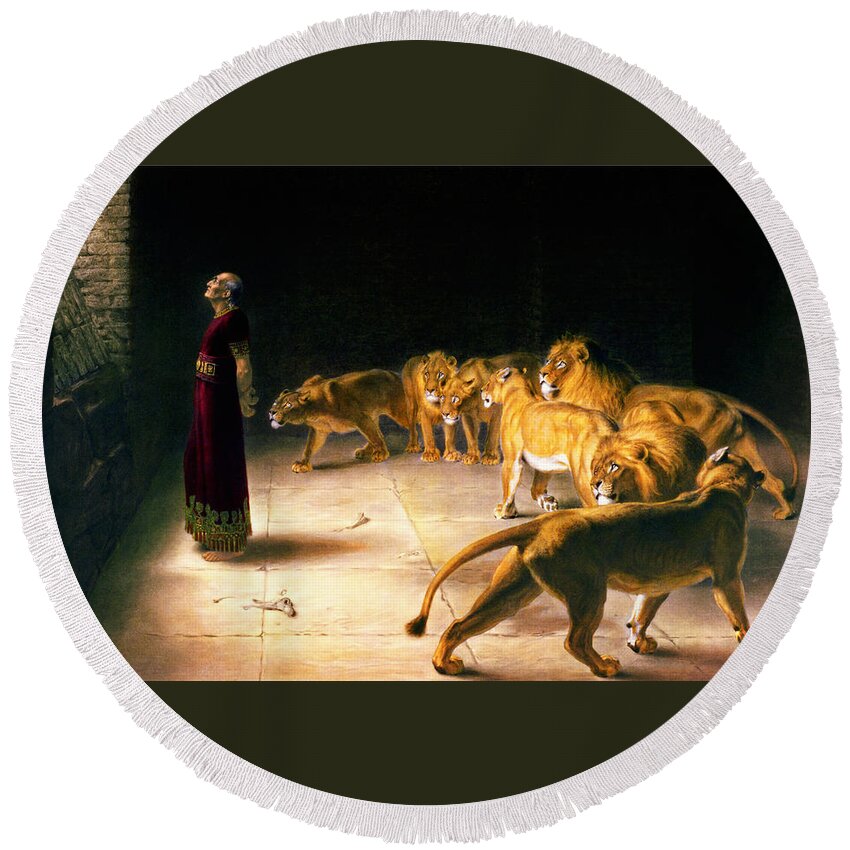Old Testament Round Beach Towel featuring the painting Daniel's Answer to the King by Celestial Images