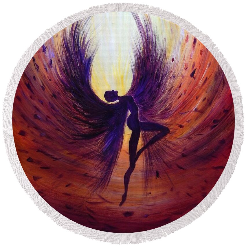 Light Round Beach Towel featuring the painting Dark Angel by Lilia D