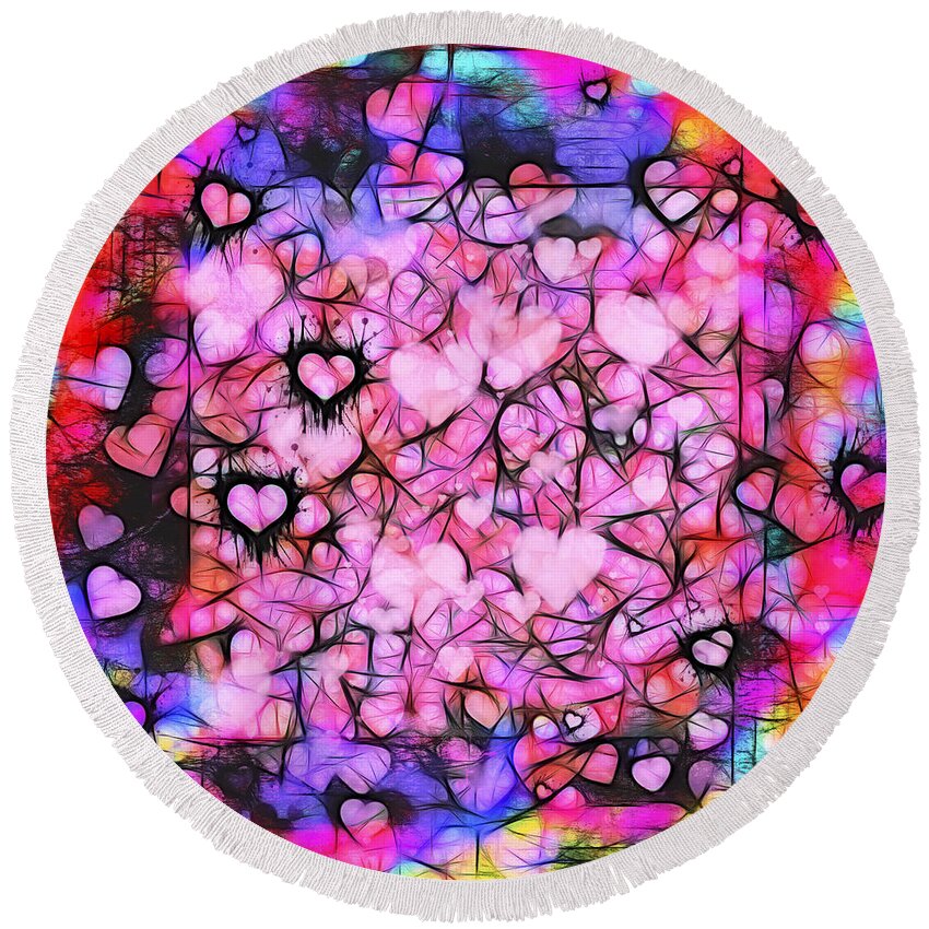 Valentine Round Beach Towel featuring the photograph Moody Grunge Hearts Abstract by Marianne Campolongo