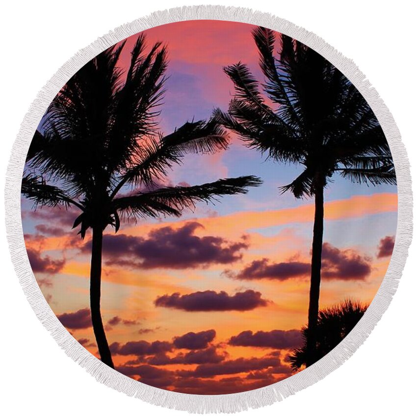 Jupiter Round Beach Towel featuring the photograph Dark Palms by Catie Canetti
